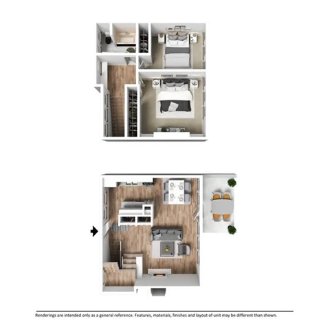 Floor plan for 2 beds, 1 bath, 950 sqft